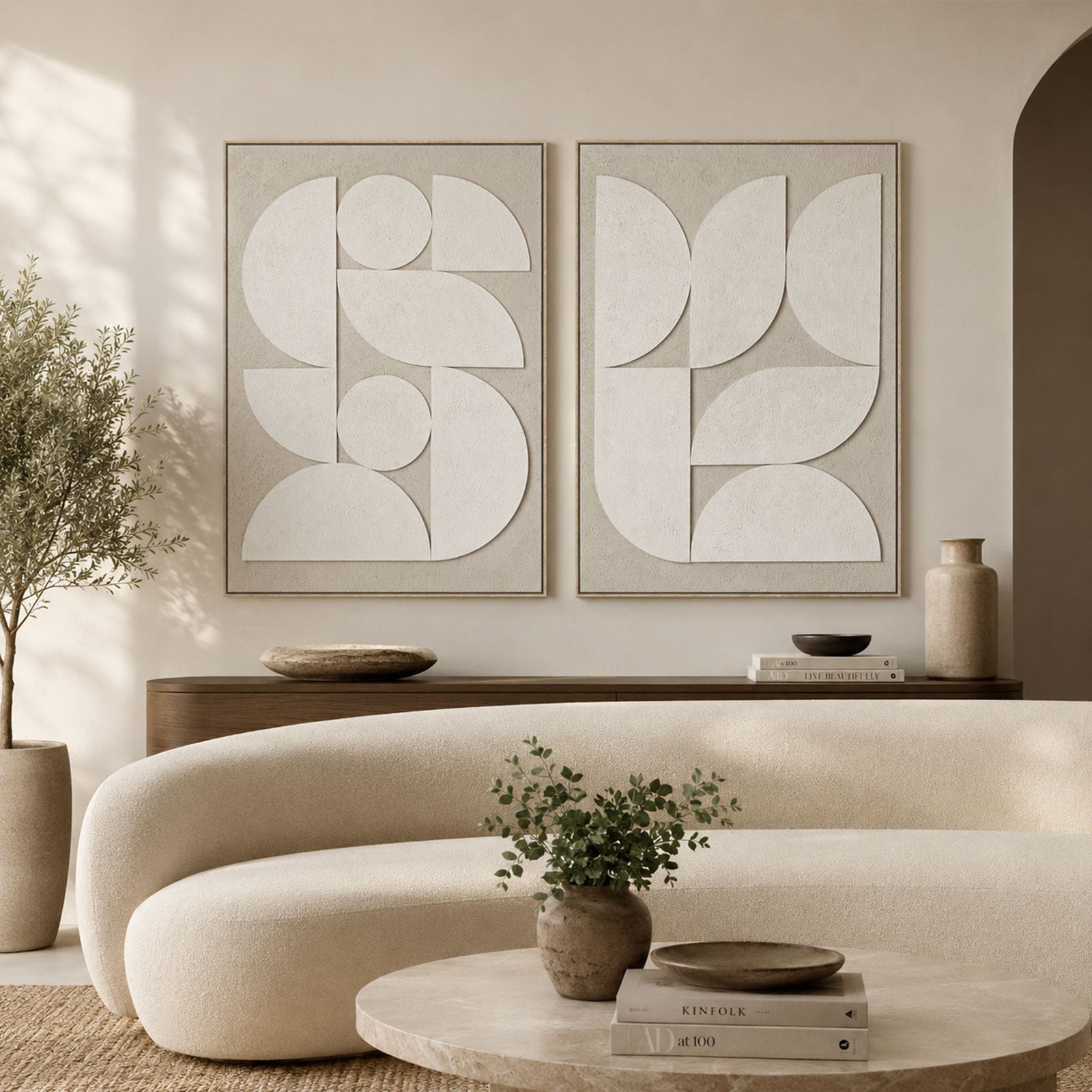 Arc Bloom I & II Hand-Painted 3D Textured Canvas Wall Art Set of 2 - 70 x 100cm Each