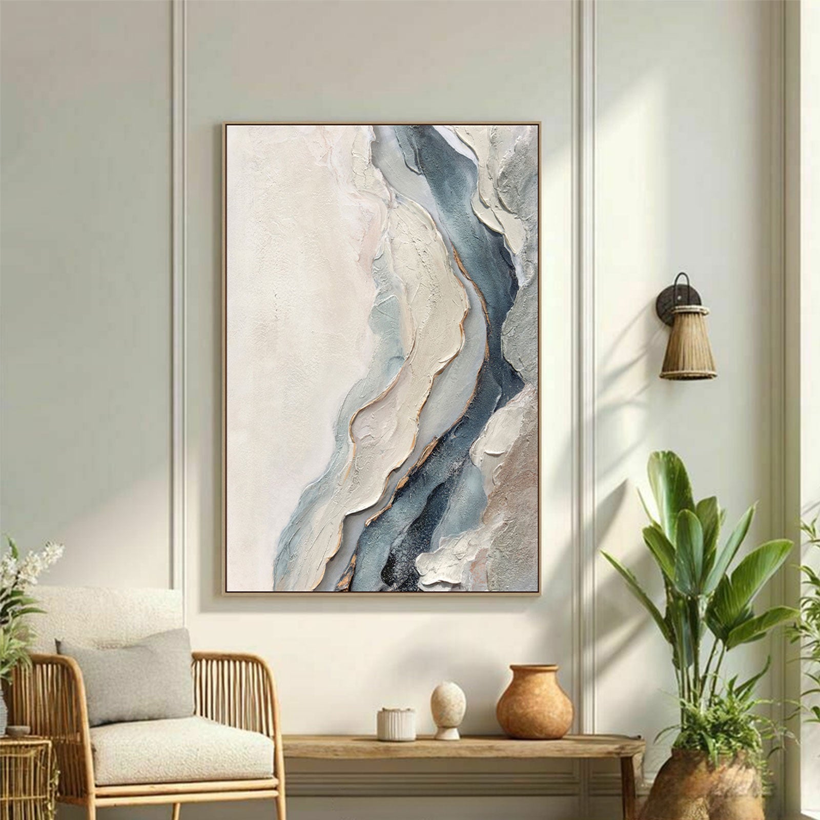 Riverstone II Hand-Painted Textured Canvas Wall Art - 80 x 120cm