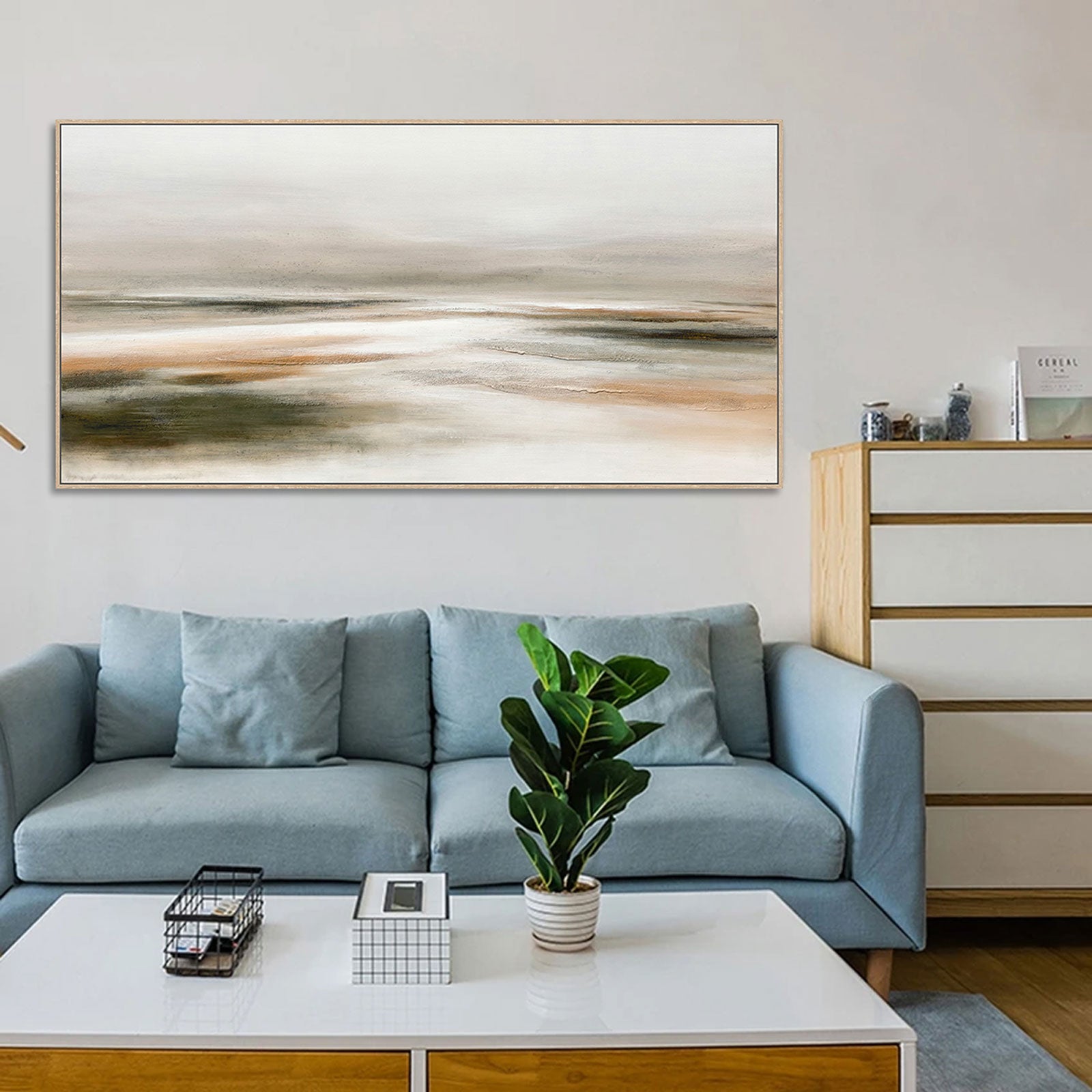 Quiet Estuary Hand-Painted Textured Canvas Wall Art - 140 x 70cm