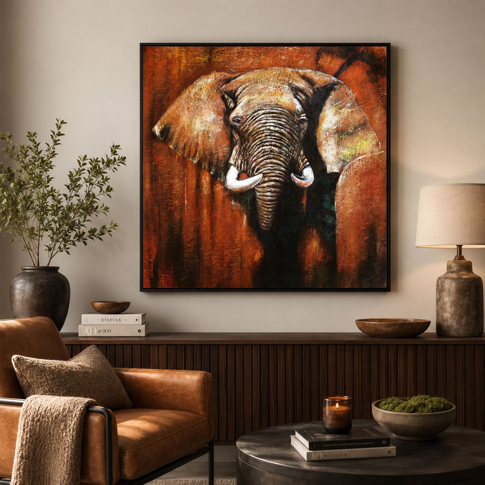 Savannah Majesty Hand-Finished Textured Elephant Canvas Wall Art - 100 x 100cm