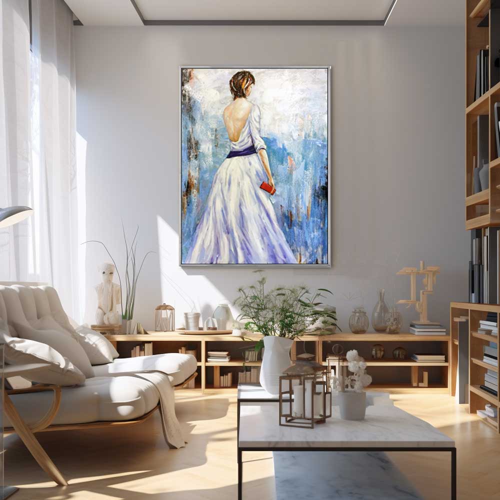 Framed Oil Painting Hand Painted Abstract People Modern - Women (122cm x 91cm)