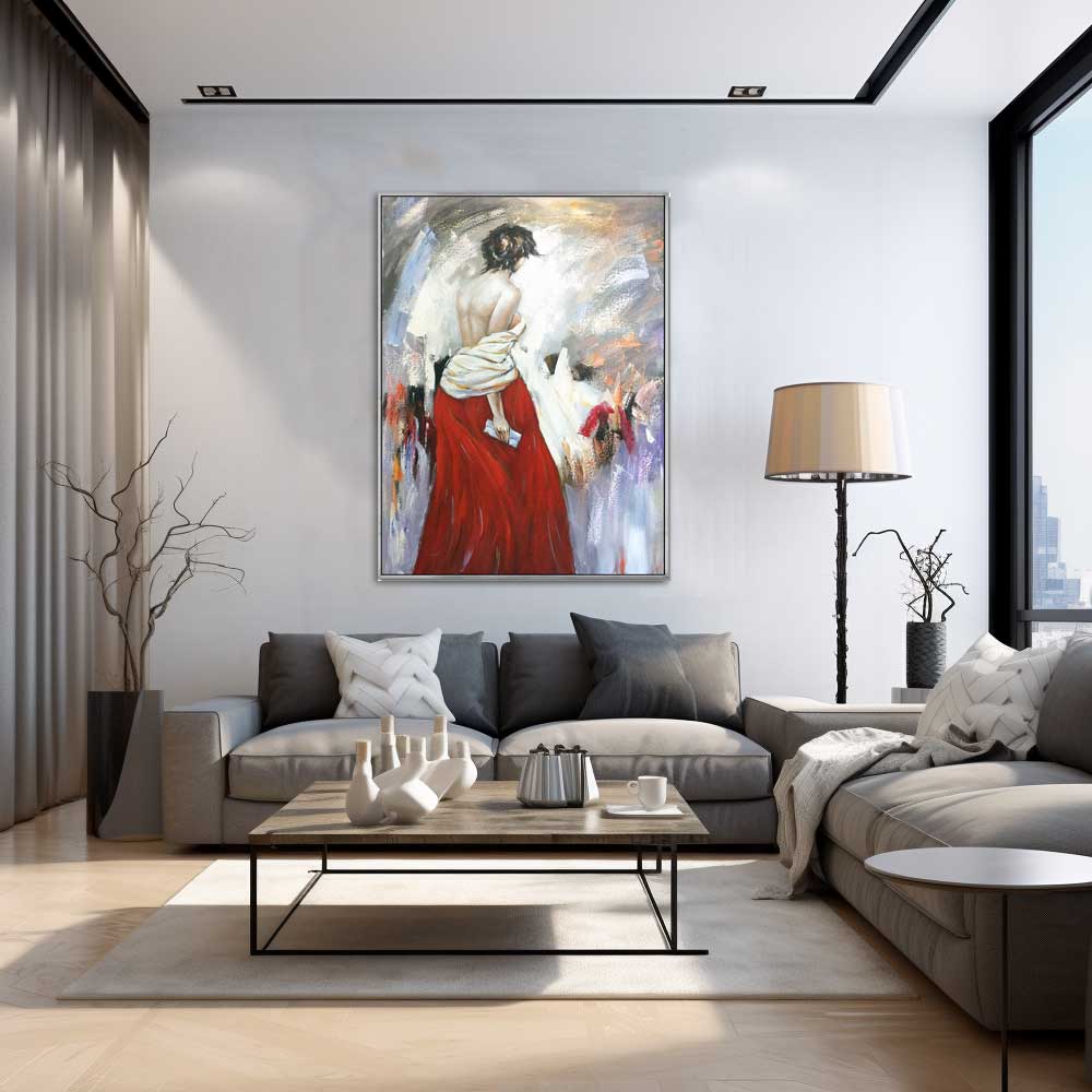 Framed Oil Painting Hand Painted Abstract People Modern - GRACEFUL SILHOUETTE (122 x 91cm)