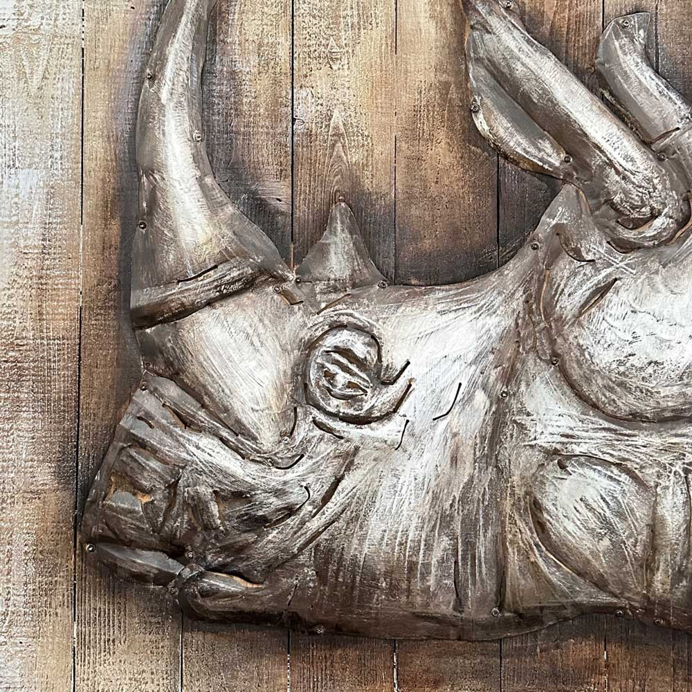Pallet Wood Oil Painting Hand Painted Abstract Animals Metal Wall Art - Metallic Rhinoceros (109cm x 109cm)