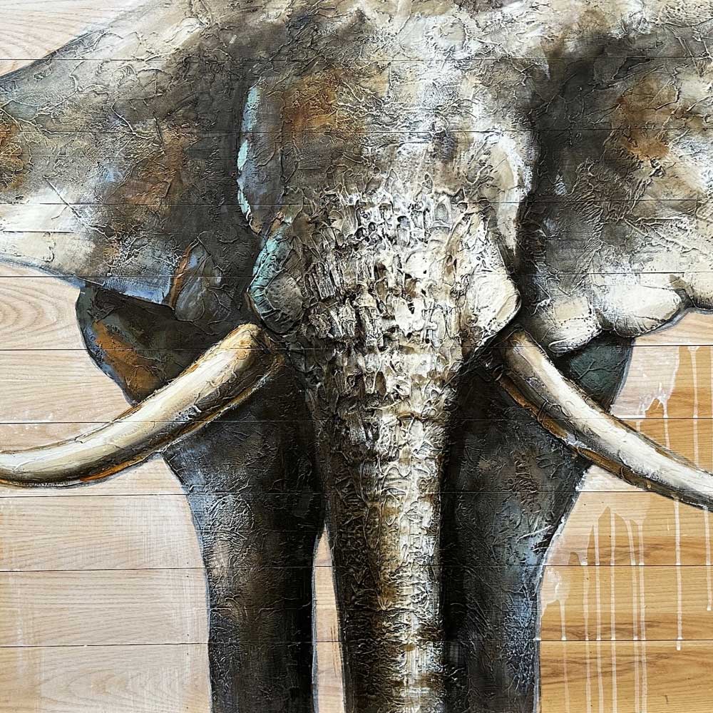 Pallet Wood Oil Painting Hand Painted Abstract Animals Wall Art - Elephant (91cm x 122cm)