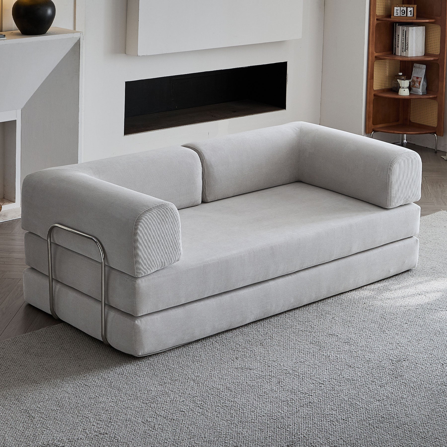 Malone Compression Sofa Bed - Convertible Corduroy Couch in Cloud Grey