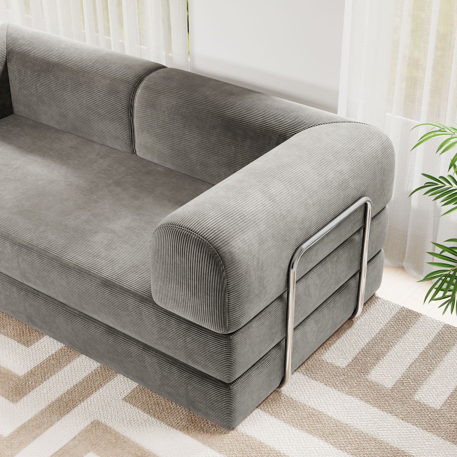 Malone Compression Sofa Bed - Convertible Corduroy Couch in Pebble Grey