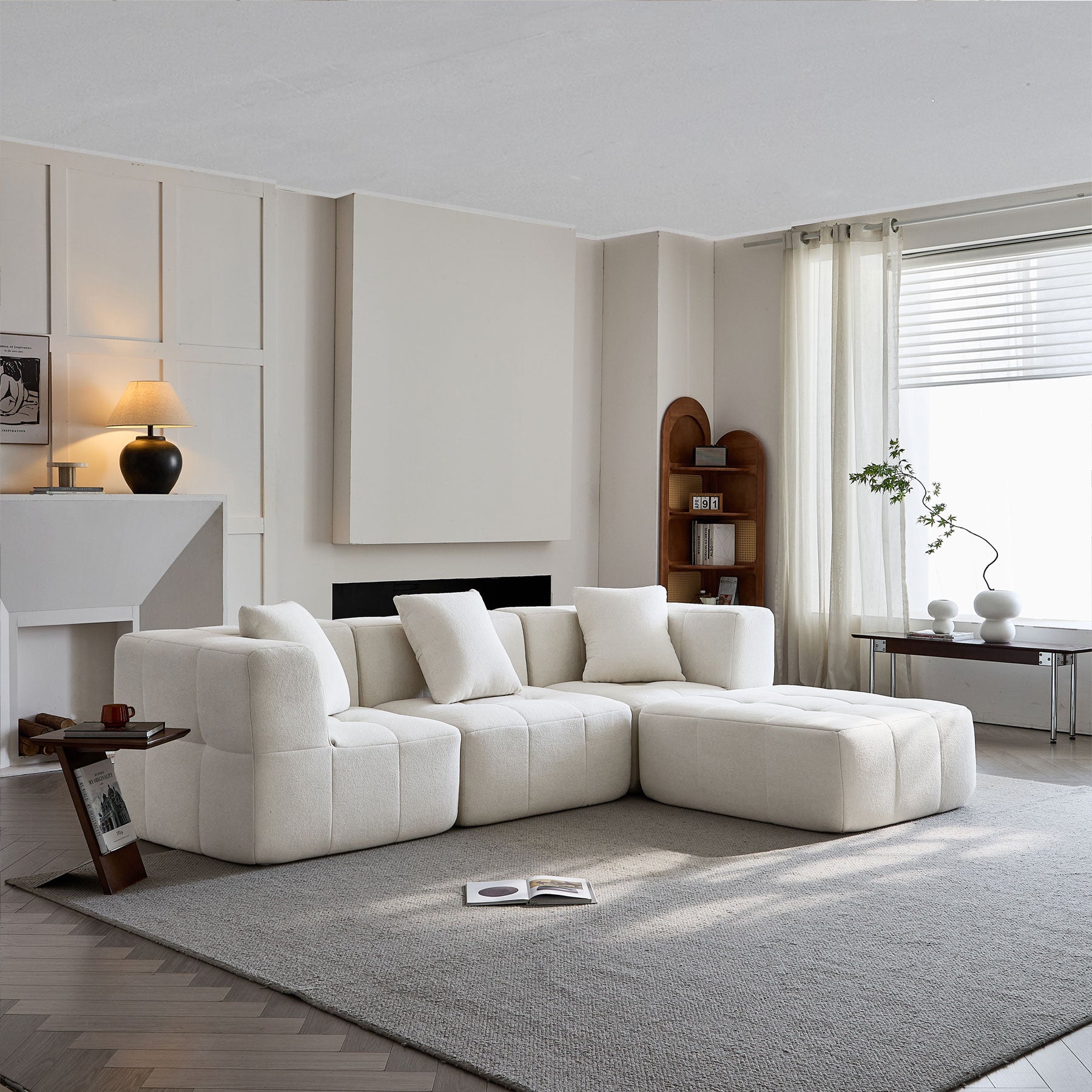 Sorrento Modular Sofa 3 Seater With Ottoman - Beige Flannel