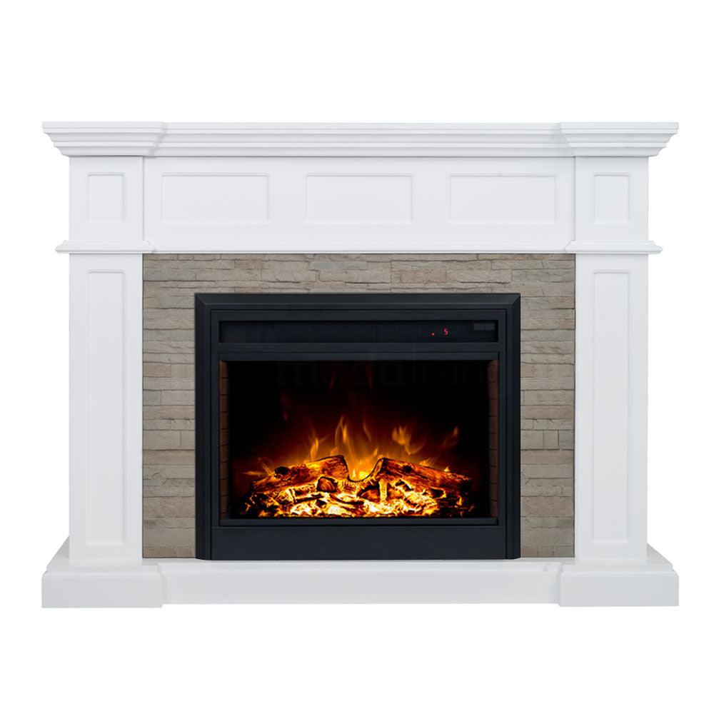 Hudson 2000W Electric Fireplace Heater Stone Veneer White Mantel Suite