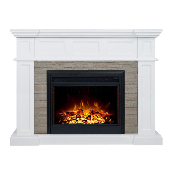 Hudson 2000W Electric Fireplace Heater Stone Veneer White Mantel Suite with 30" Moonlight Insert - Moda Living