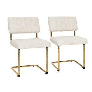 Mila Dining Chair (Set of 2) - Light Beige Boucle Fabric Golden Legs - Moda Living