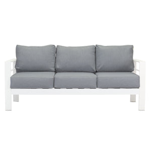 Paris 3 Seater White Aluminium Outdoor Sofa Lounge with Arms - Grey Cushion - Moda Living