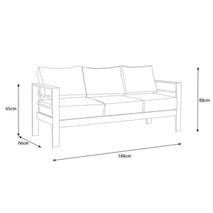 Paris 3 Seater White Aluminium Outdoor Sofa Lounge with Arms - Grey Cushion - Moda Living