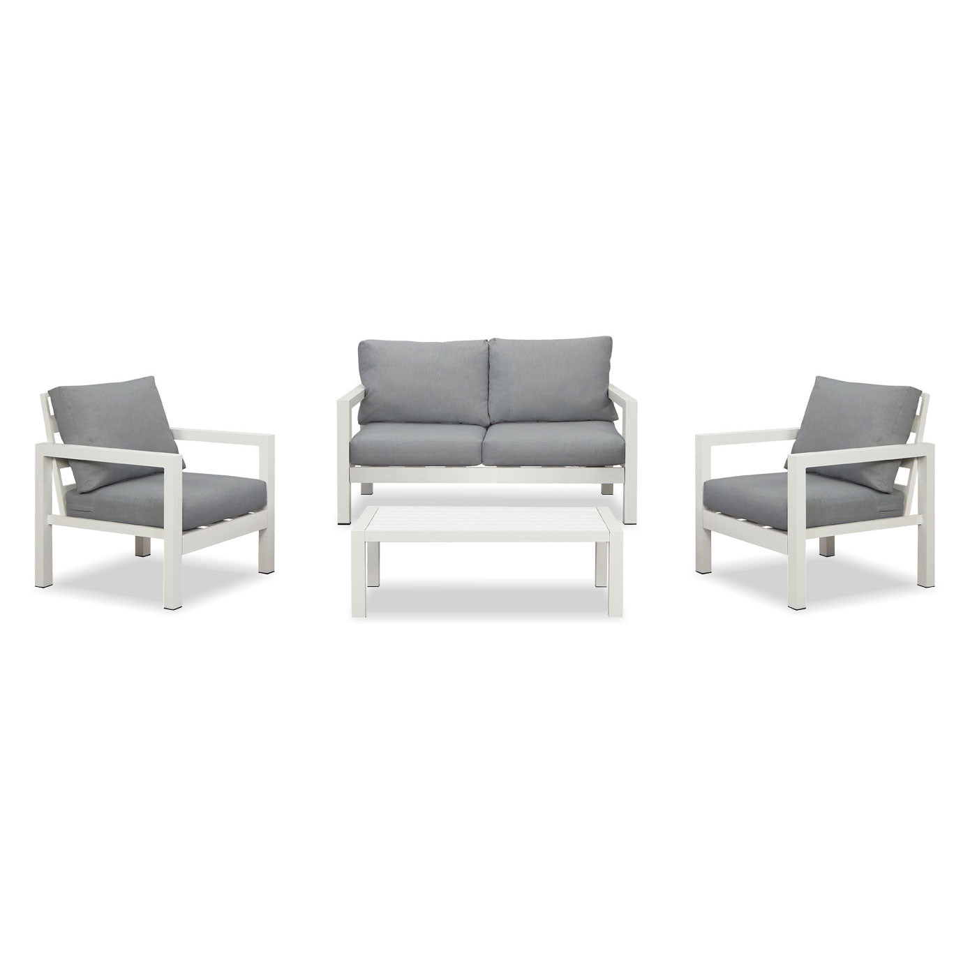Manly 4 Seater White Aluminium Sofa Lounge Set - Grey Cushion - Moda Living