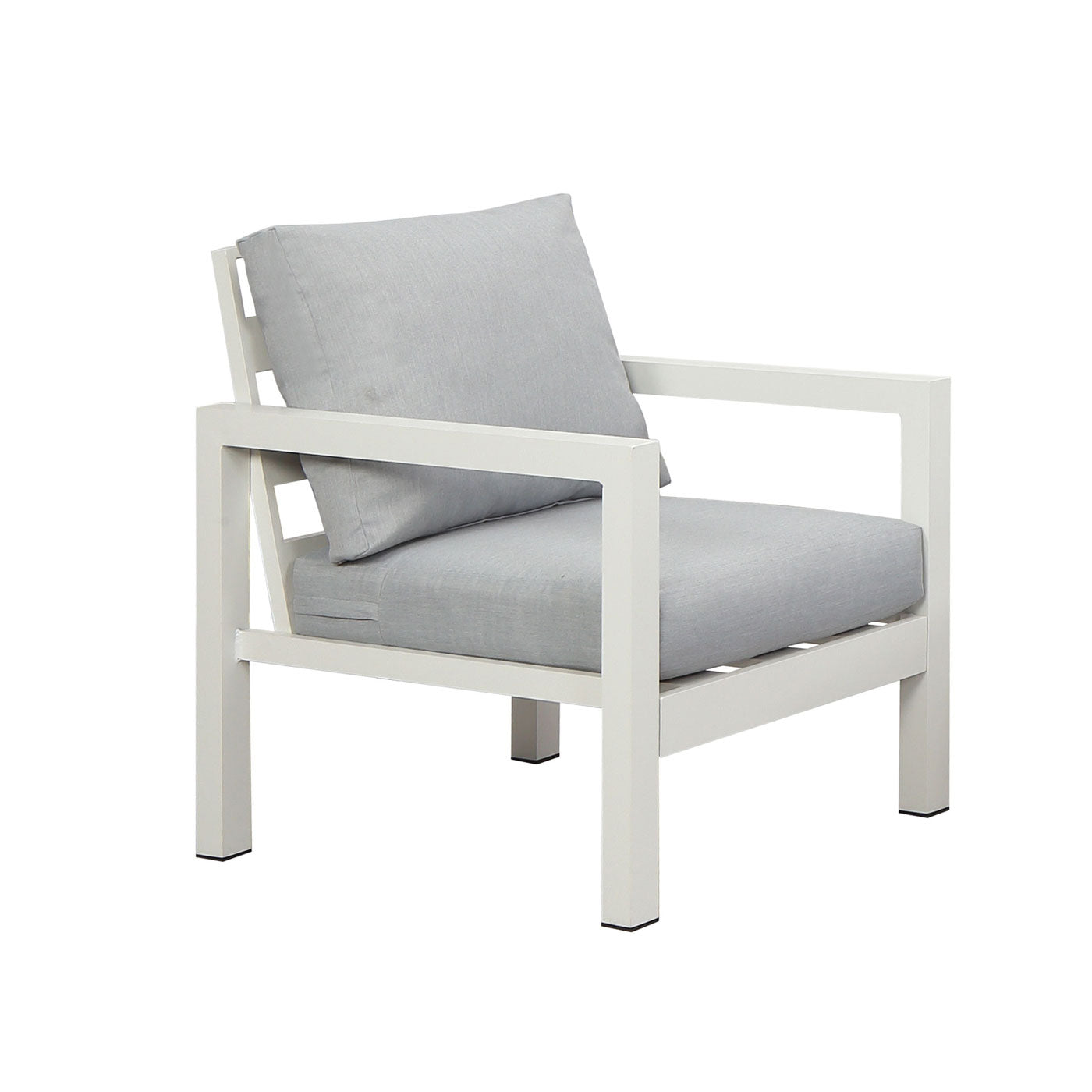 Manly Single Seater White Aluminium Outdoor Sofa Lounge with Arms - Light Grey Cushion (Set of 2)