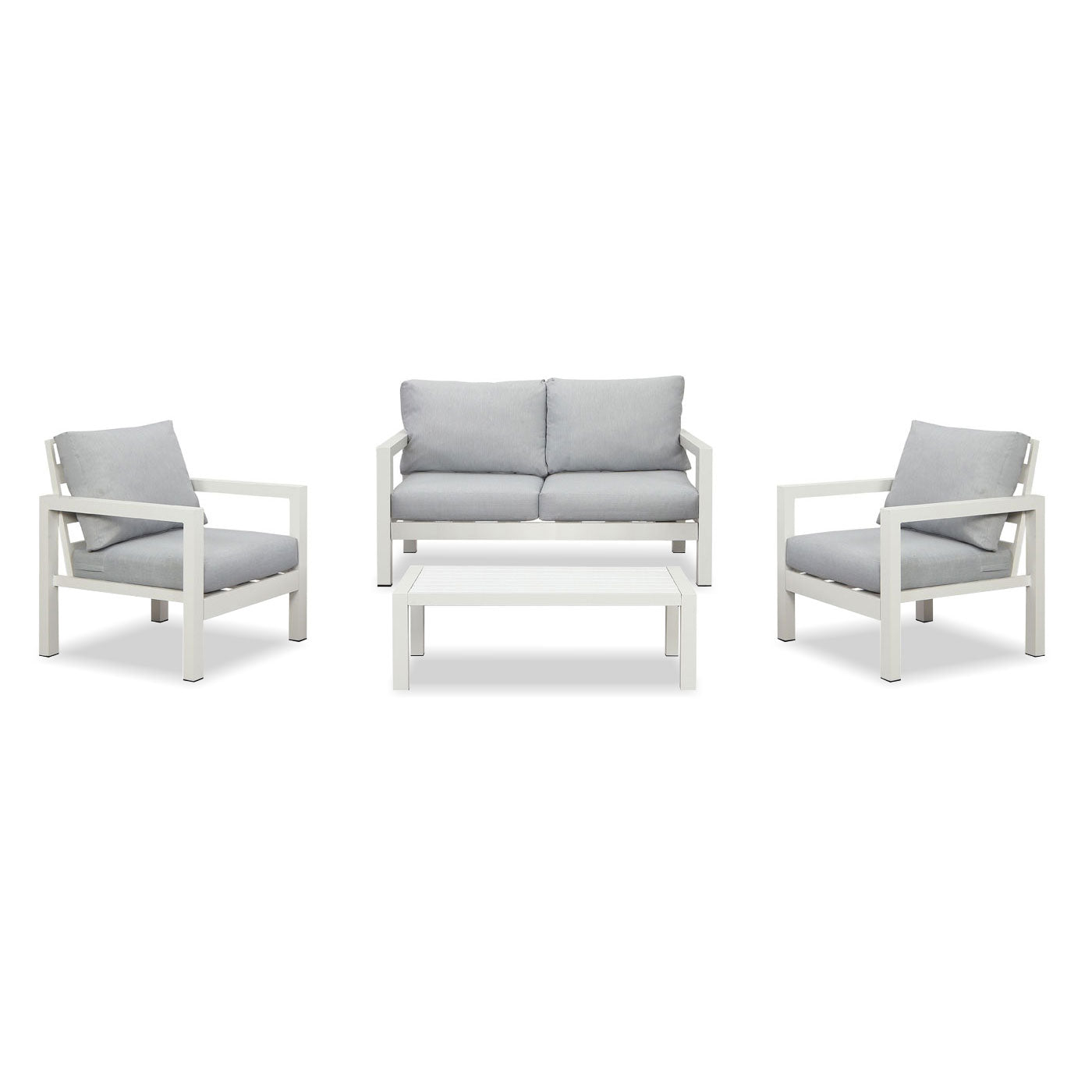 Manly 4 Seater White Aluminium Sofa Lounge Set - Light Grey Cushion - Moda Living