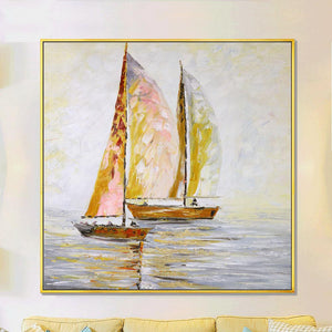 Framed Oil Painting Hand Painted Landscape Modern Canvas - Sailing (100cm x 100cm) - Moda Living
