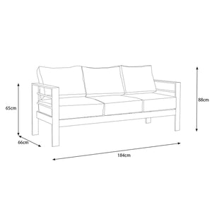 Paris 3 Seater White Aluminium Outdoor Sofa Lounge with Arms - Grey Cushion - Moda Living