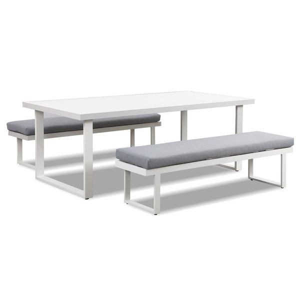 Embrace Comfort and Style: The Clayton 3 Piece White Aluminium Outdoor Bench Dining Set