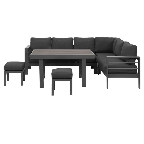 Paris 2-In-1 Charcoal Aluminium L-Shaped Sofa Lounge Dining Set