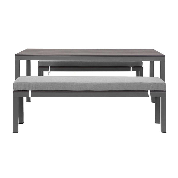 Manly 3 Piece Charcoal Aluminium Outdoor Bench Dining Set with Grey Cushion