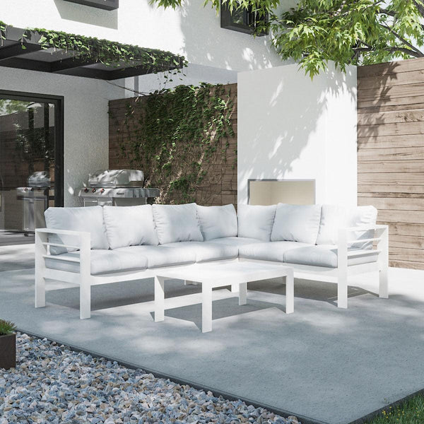 Enhance Your Outdoor Space with the Paris 6 Seater White Aluminium L-Shaped Sofa Lounge Set