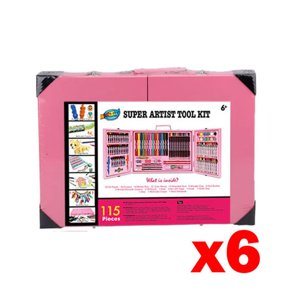 6 x 115-Piece Art Craft Drawing Painting Sets - Pink Case - Art Box Set for Kids and Adults