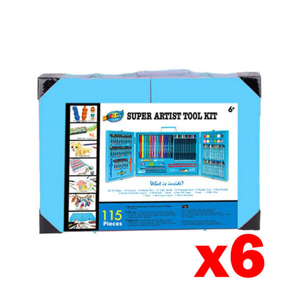 6 x 115-Piece Art Craft Drawing Painting Sets - Blue Case - Art Box Set for Kids and Adults