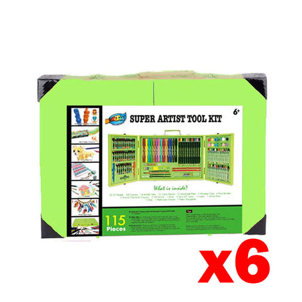 6 x 115-Piece Art Craft Drawing Painting Sets - Green Case - Art Box Set for Kids and Adults