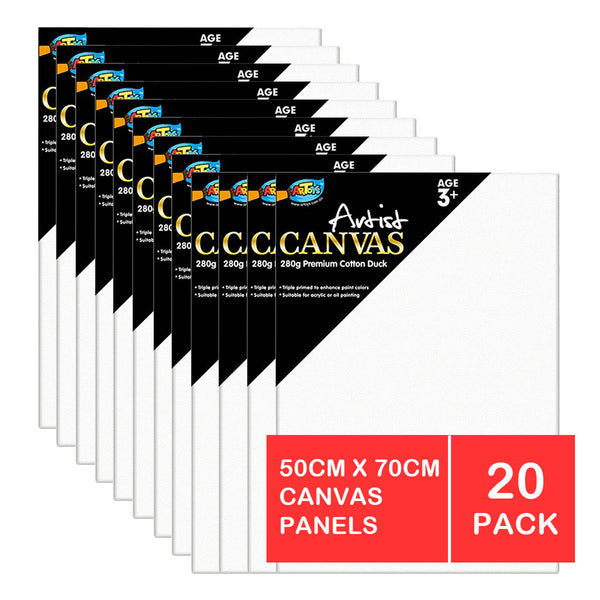 20-Pack Canvas Panels 50x70cm (20''x28'') - Blank Art Canvases Pre-Stretched Board, 100% Cotton for Artists