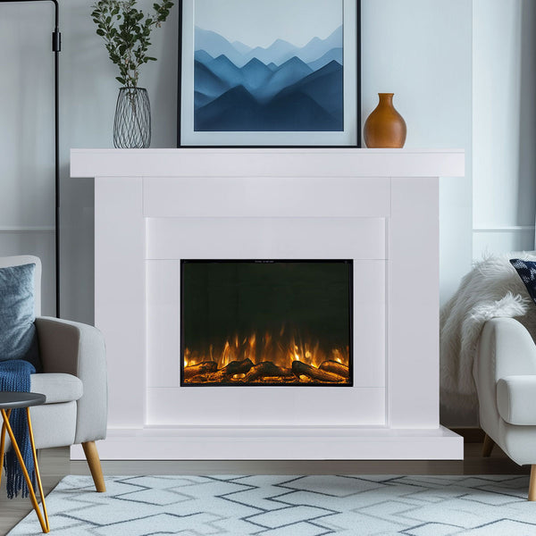 Aristo 28 Inch Electric Fireplace Heater with White Mantel Suite