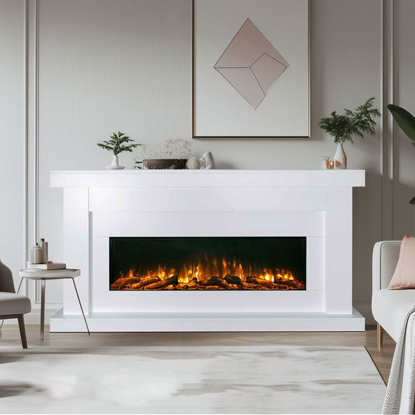 Aristo 50 Inch Electric Fireplace Heater with White Mantel Suite