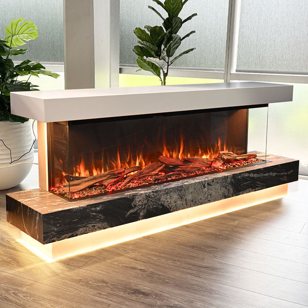 Cascade 1600W 3-Sided 60 Inch Extra Deep Electric Fireplace Marble Suite