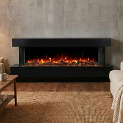 Devon 1600W 3-Sided Extra Deep Electric Fireplace Black Frame Suite