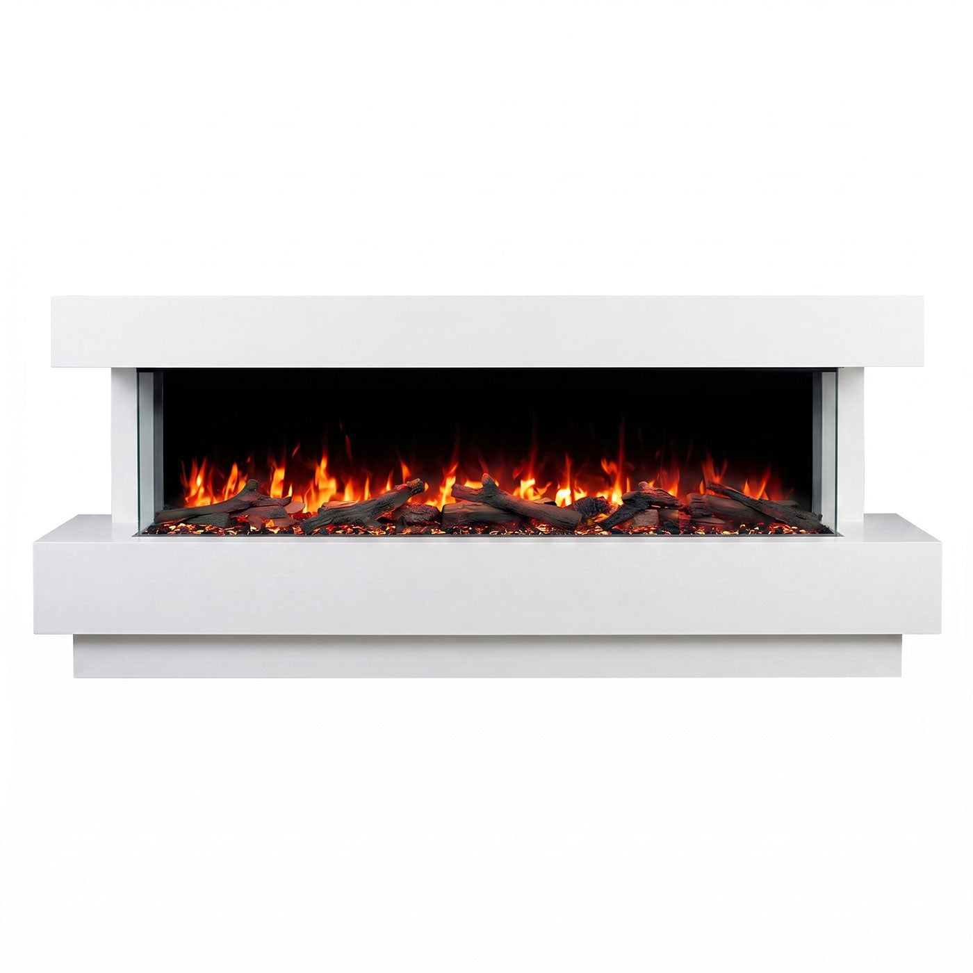 Devon 1600W 3-Sided 59 Inch Electric Fireplace with White Mantel Suite