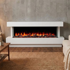 Devon 59 Inch 1600W 3-Sided Extra Deep Electric Fireplace with White Mantel Suite