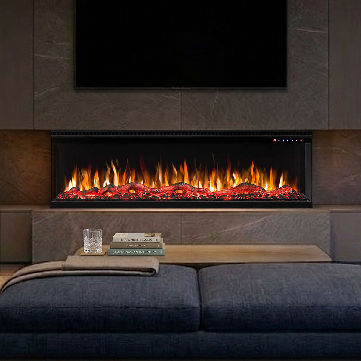 Fenton 1600W 3 Sided 60 Inch Recessed / Wall Mounted Electric Fireplace