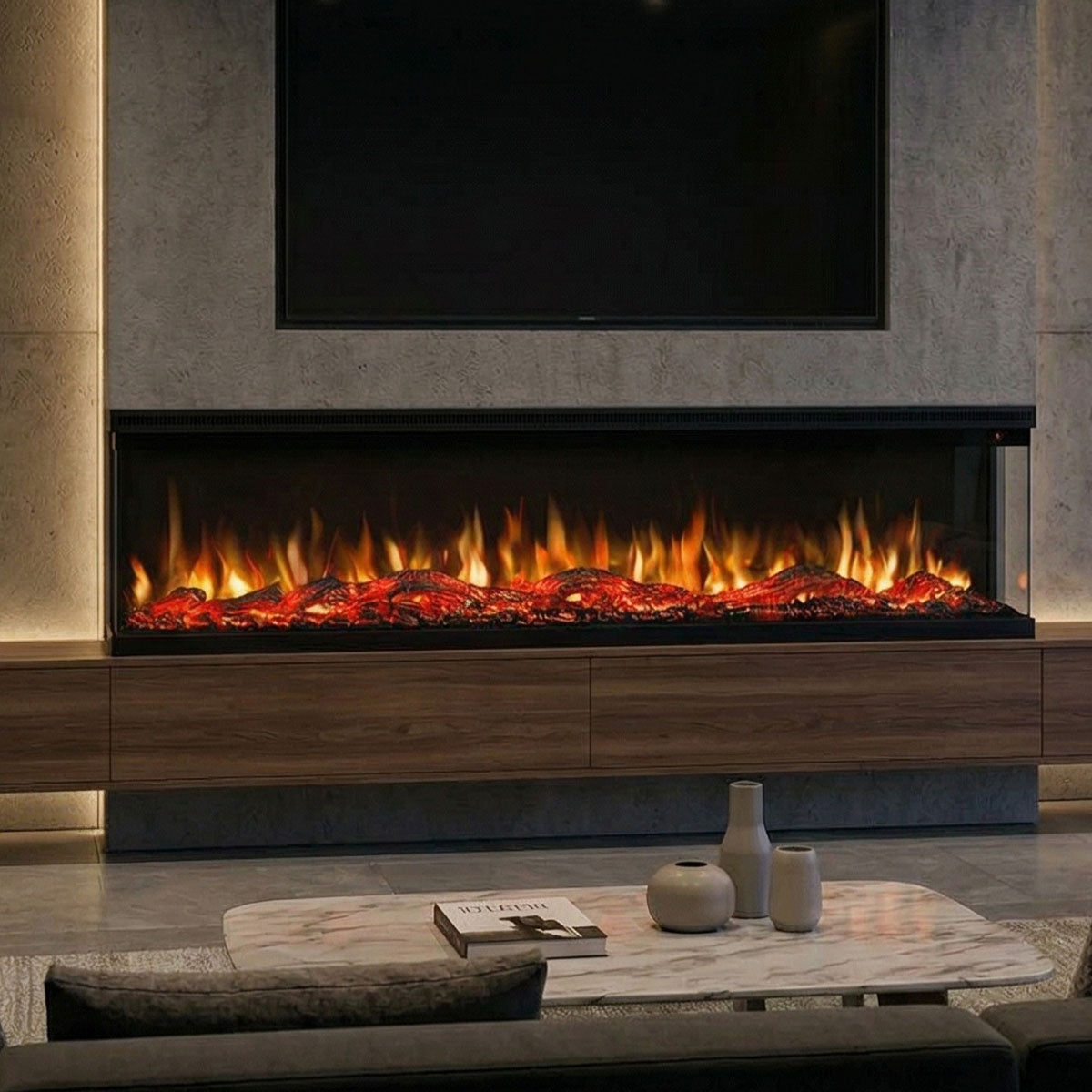 Fenton 1600W 3 Sided 65 Inch Recessed / Wall Mounted Electric Fireplace