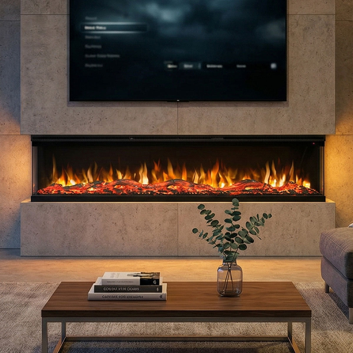 Fenton 1600W 3 Sided 72 Inch Recessed / Wall Mounted Electric Fireplace