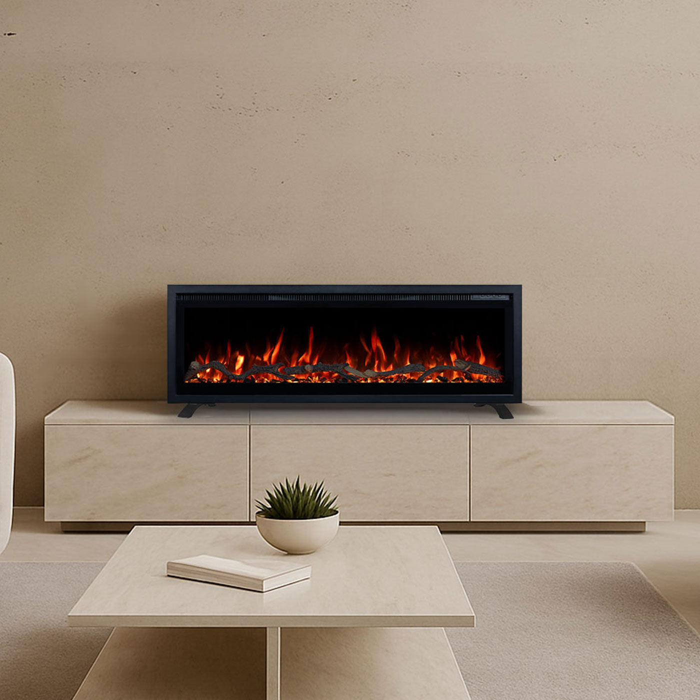 Lucerne 42 Inch 1800W Electric Fireplace - Recessed, Wall Mounted or Freestanding with Stand