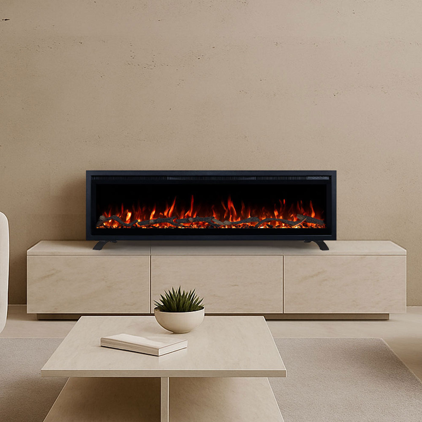 Lucerne 50 Inch 1800W Electric Fireplace - Recessed, Wall Mounted or Freestanding with Stand