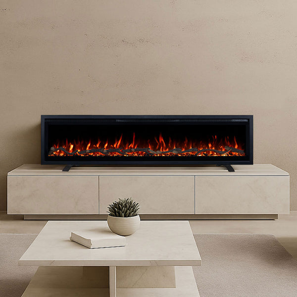 Lucerne 60 Inch 1800W Electric Fireplace – Recessed, Wall Mounted or Freestanding with Stand