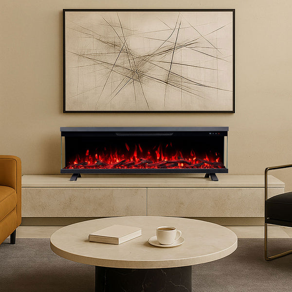 Norfolk 50 Inch 3 Sided 1800W Electric Fireplace Recessed, Wall Mounted or Freestanding with Stand