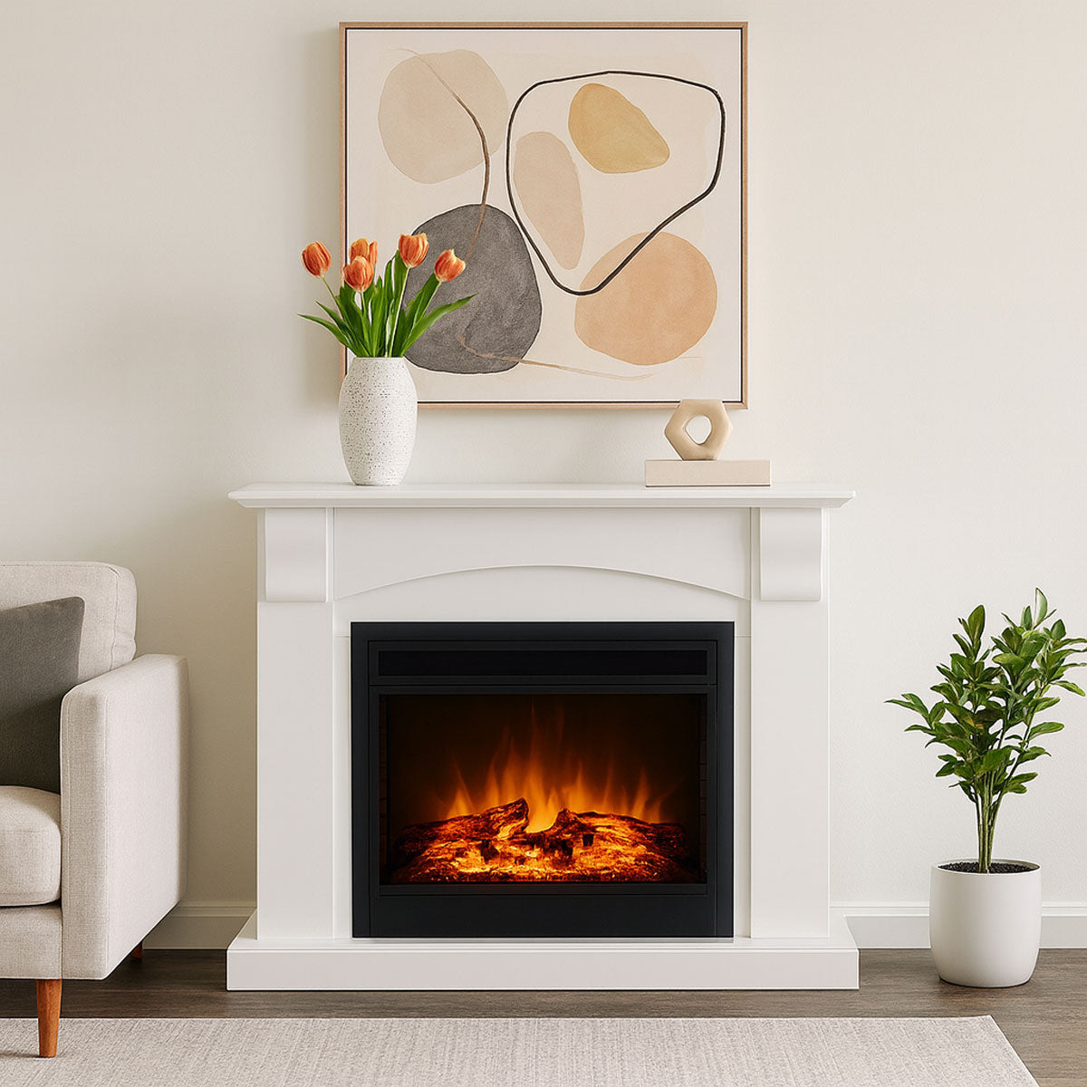 Ascot 2000W Electric Fireplace Heater White Mantel Suite with 30