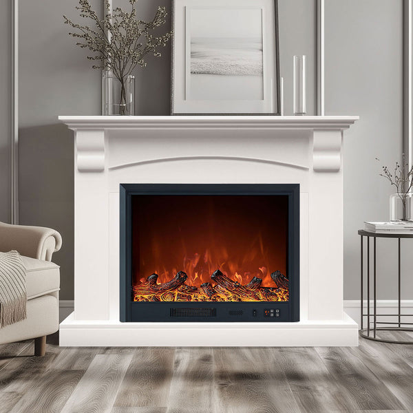 Ascot 1500W Electric Fireplace Heater White Mantel Suite with 30" Orion Insert - Smartphone Control