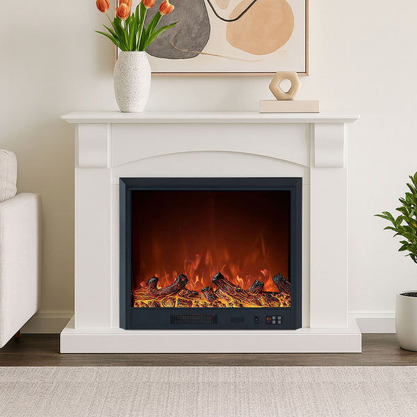 Ascot 1500W Electric Fireplace Heater White Mantel Suite with 30" Orion Insert