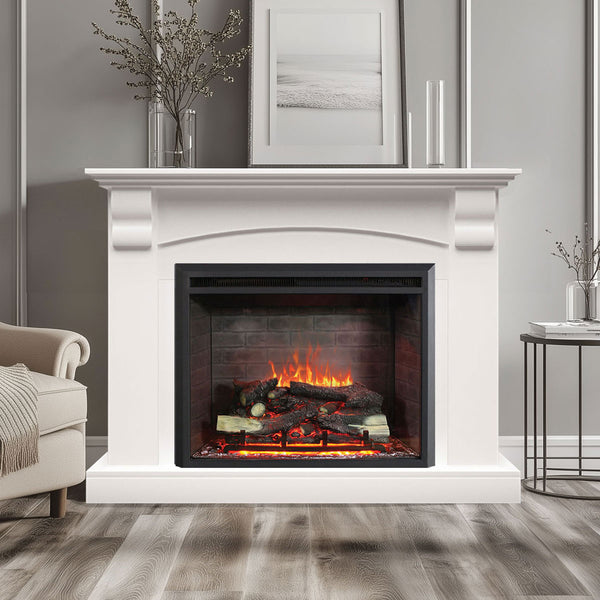 Ascot 2000W Electric Fireplace Heater White Mantel Suite with 30" Primo Insert