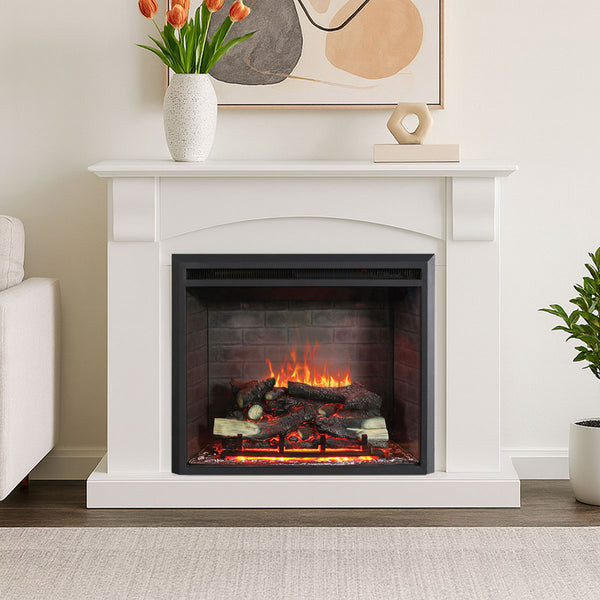 Ascot 2000W Electric Fireplace Heater White Mantel Suite with 30" Primo Insert