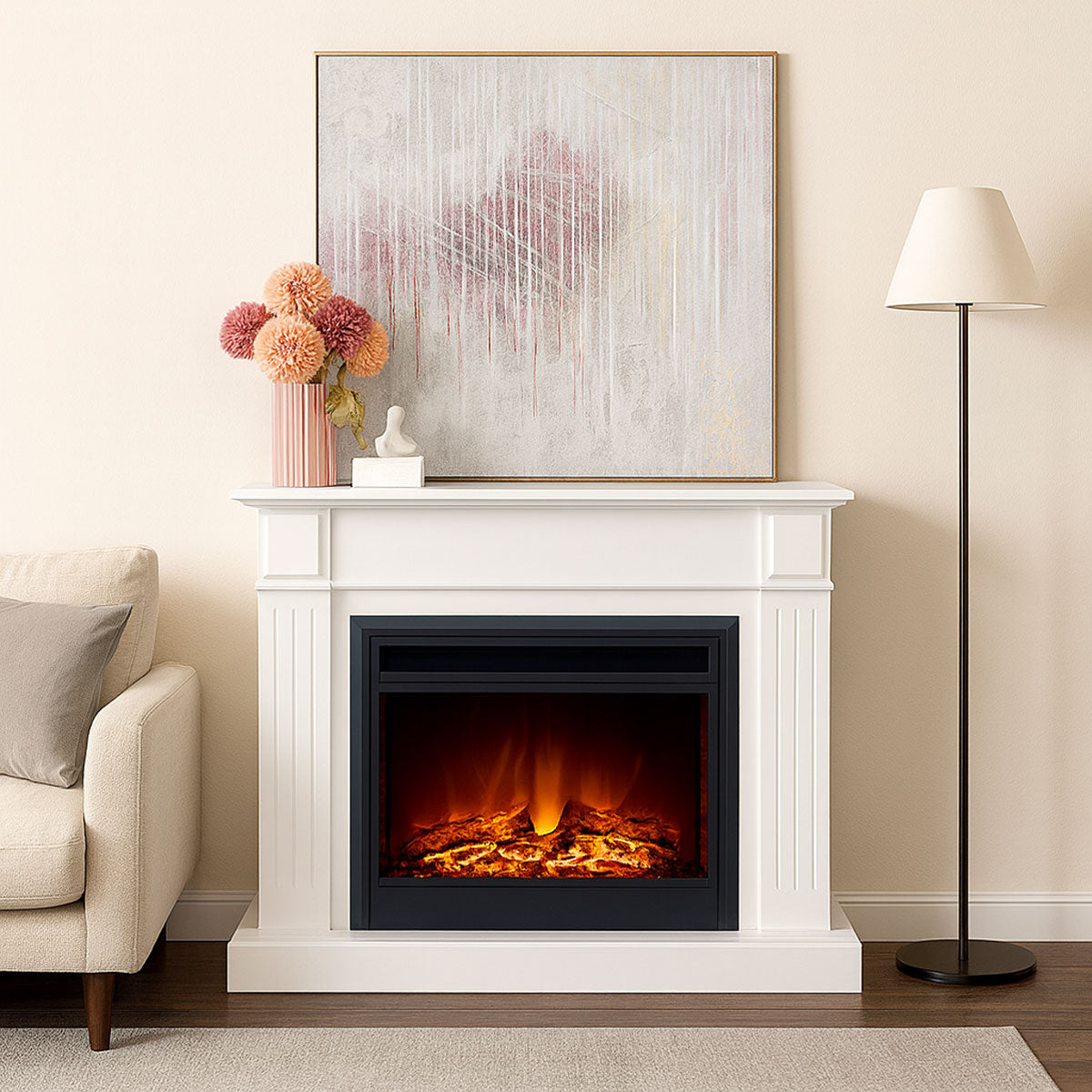 Berwick 2000W Electric Fireplace Heater White Mantel Suite with 30