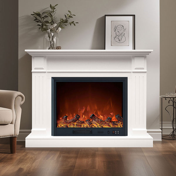 Berwick 1500W Electric Fireplace Heater White Mantel Suite with 30" Orion Insert - Smartphone Control