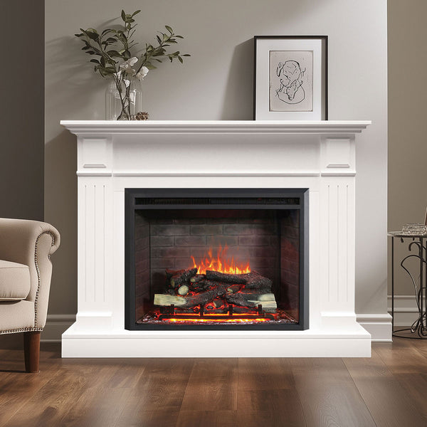 Berwick 2000W Electric Fireplace Heater White Mantel Suite with 30" Primo Insert